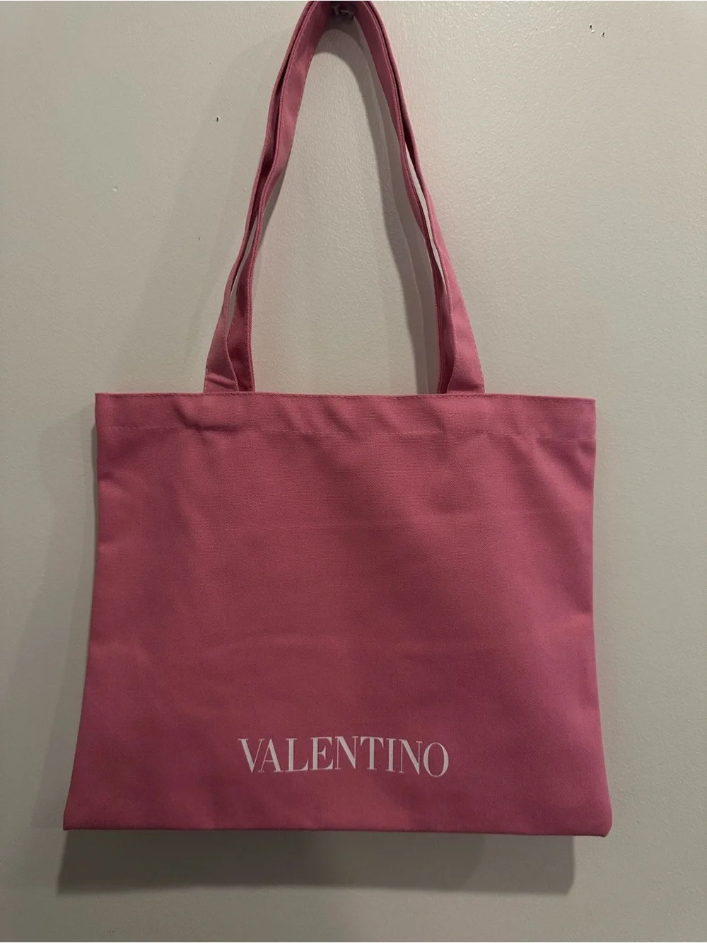 Valentino Pink Canvas Tote with V Logo